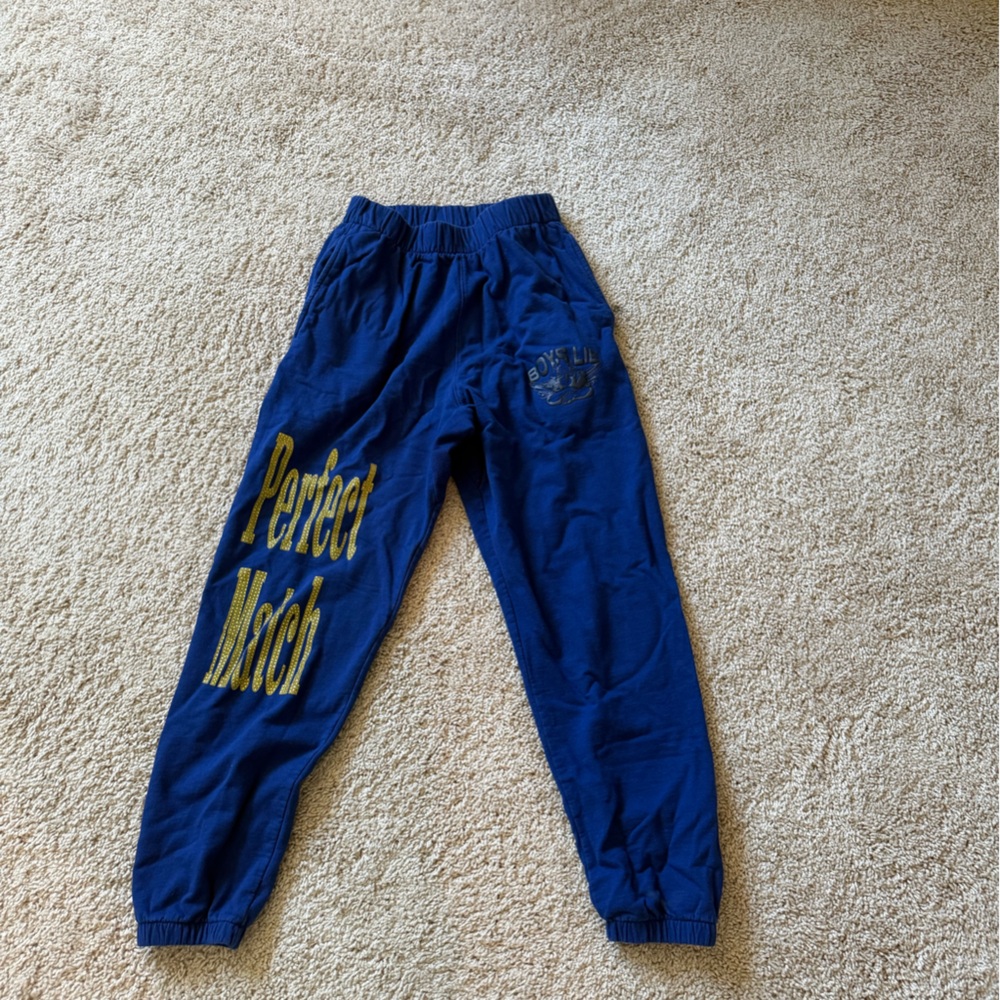 Boys Lie Blue Track Pants with Bold Yellow Text